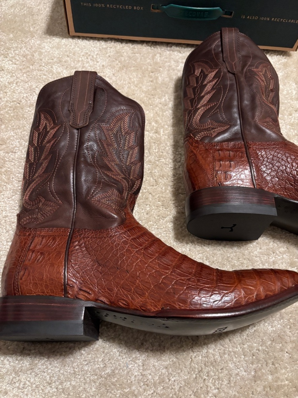 Tecovas 13D Brown Crocodile-Textured Leather Cowboy Boots - Picture 4 of 16